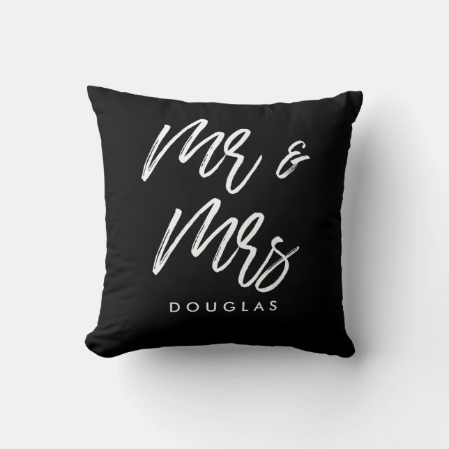 Modern custom Mr and Mrs Throw Pillow (Front)