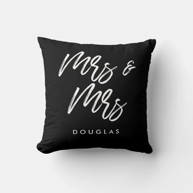 Modern custom Mrs and Mrs lesbian couple Throw Pillow (Front)