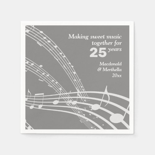 Modern Custom MUSIC NOTES 25th SILVER Anniversary Napkins