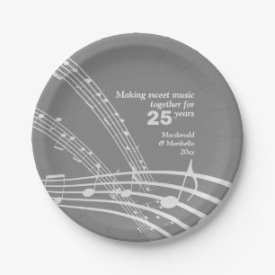 Modern Custom MUSIC NOTES 25th SILVER Anniversary Paper Plates