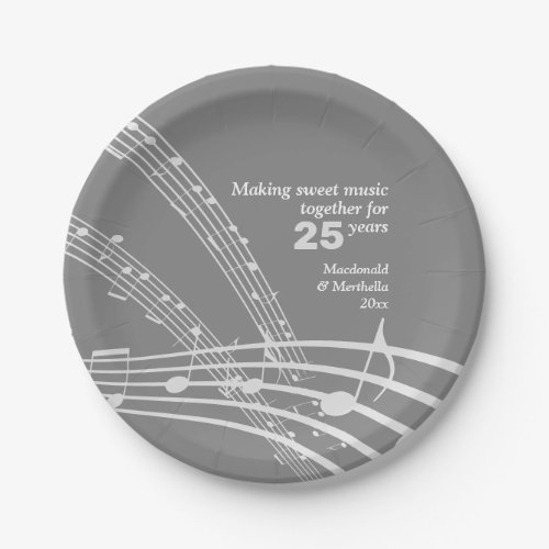Modern Custom MUSIC NOTES 25th SILVER Anniversary Paper Plates