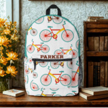 Modern Custom Name Colorful Bicycle Pattern White