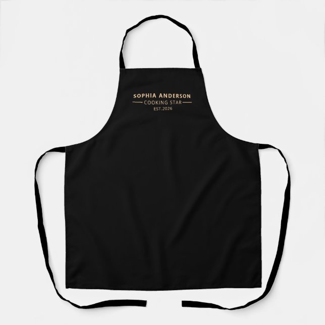 Modern Custom Name Cooking Star Brown Color Apron (Front)