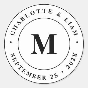 Modern Custom Name Date Monogram Wedding Classic Round Sticker