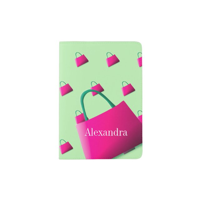 Modern Custom Name  Fun Green Passport Holder (Front)