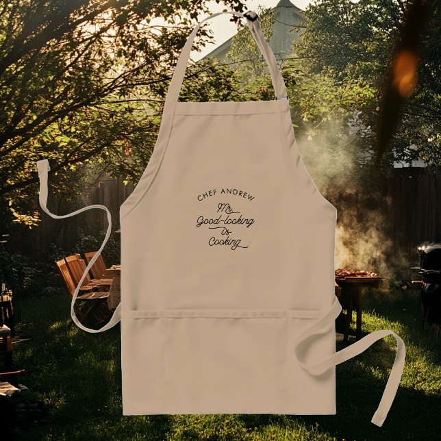 Modern Custom Name Fun Mr. Good-looking is cooking Adult Apron (Creator Uploaded)