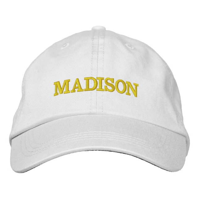 Modern Custom name golden yellow text Embroidered Baseball Cap (Front)