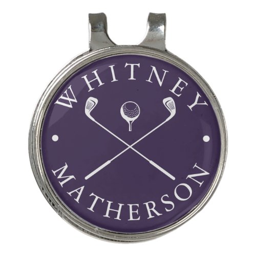 Modern Custom Name Golf Clubs Purple And White Golf Hat Clip