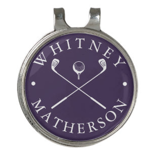 Modern Custom Name Golf Clubs Purple And White Hat Clip