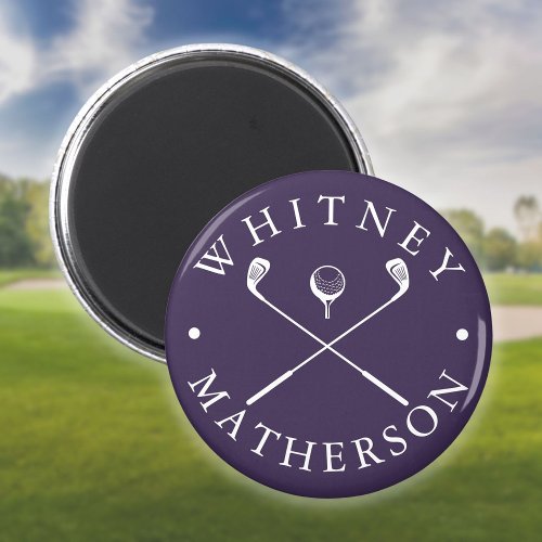 Modern Custom Name Golf Clubs Purple And White Magnet
