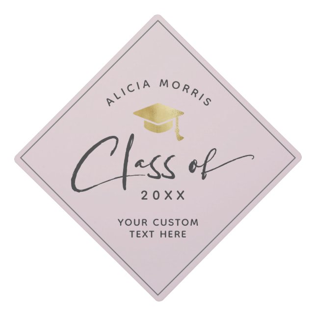 Modern Custom Name Graduation Trendy Script Gold Cap Topper (Front)