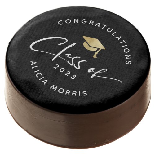 Modern Custom Name Graduation Trendy Script Gold Chocolate Covered Oreo