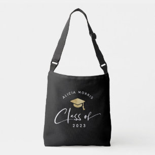 Modern Custom Name Graduation Trendy Script Gold Crossbody Bag