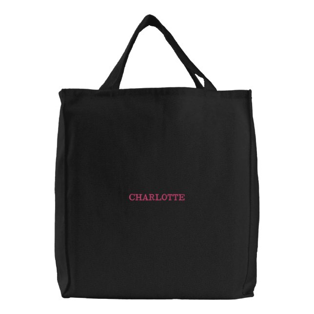 Modern Custom name hot pink text Embroidered  Tote Bag (Front)