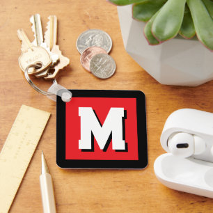 Modern custom name initial monogram metal keychain