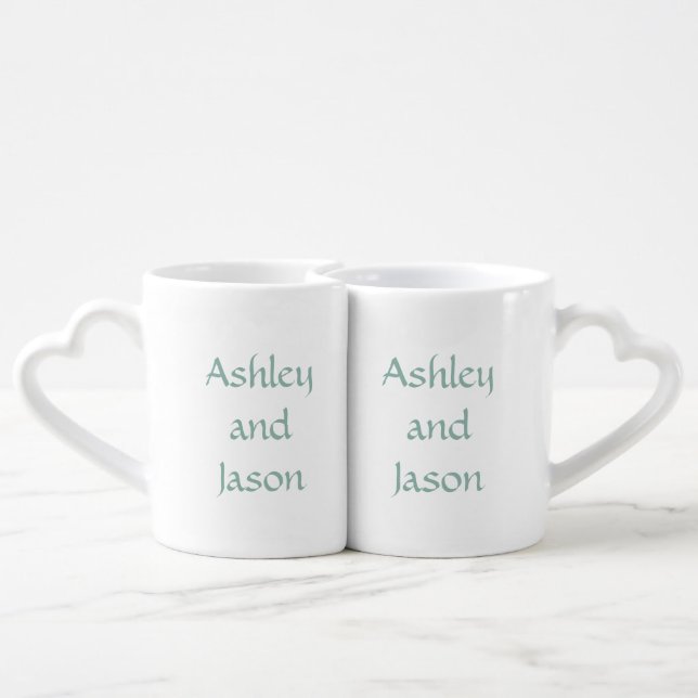 Modern Custom Name Light Sage and White Coffee Mug Set (Back Nesting)