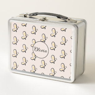 Modern Custom Name Logo Blush Pink Minimalist Metal Lunch Box