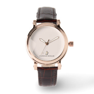 Modern Custom Name Logo Blush Pink Minimalist Watch