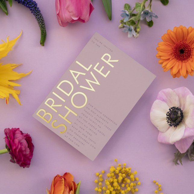 Modern Custom Name Mauve Purple GOLD Bridal Shower Foil Invitation (Creator Uploaded)