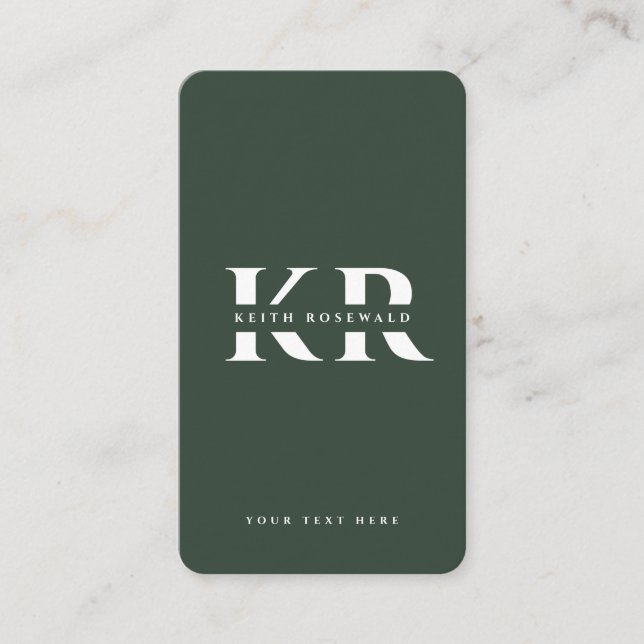Modern Custom Name Monogram Dark Green Qr Code Business Card (Front)