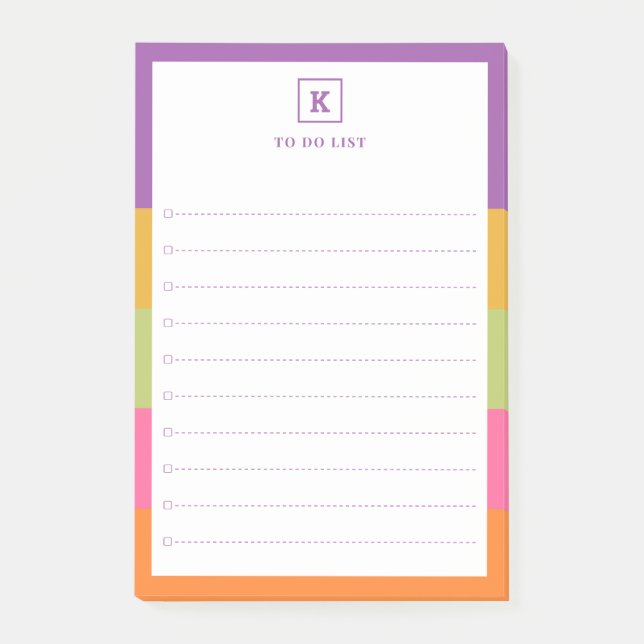 Modern Custom Name Monogram Student To Do List Post-it Notes (Front)