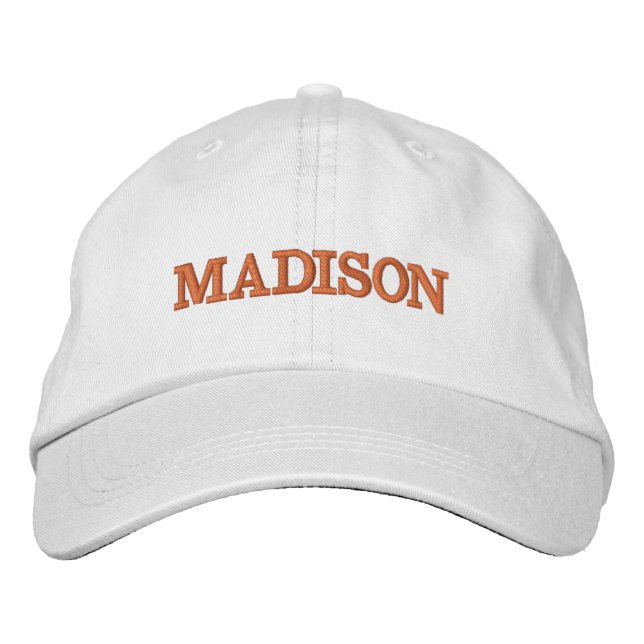 Modern Custom name orange text Embroidered Baseball Cap (Front)