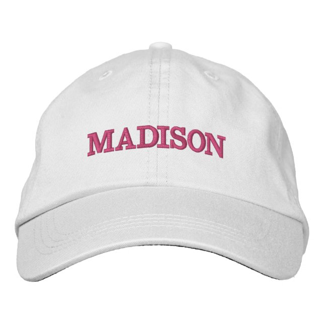 Modern Custom name pink text white Embroidered Baseball Cap (Front)