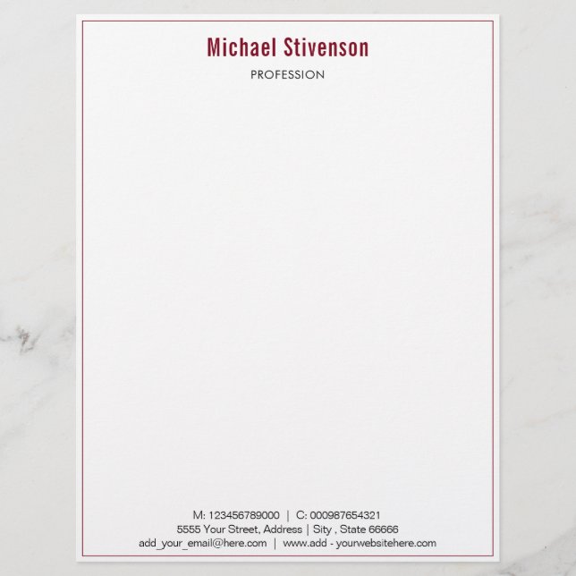Modern Custom Name Profession Address Letterhead (Front)