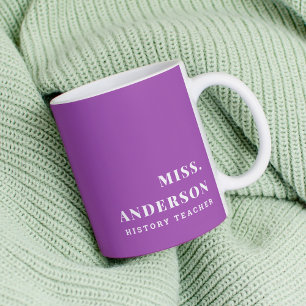 Modern Custom Name Purple School Teacher Subject Coffee Mug