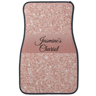 Modern Custom Name Rose Gold Pink Faux Sparkle Car Floor Mat