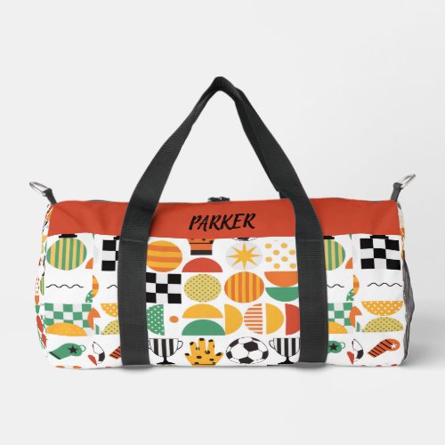 Modern Custom Name Soccer Football Pattern Duffle Bag