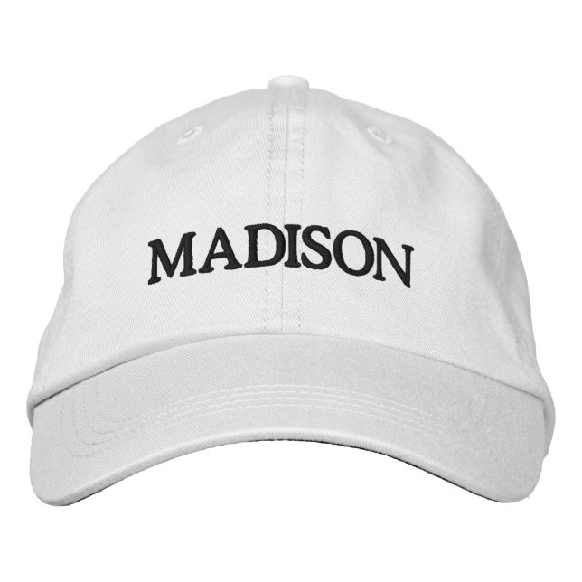 Modern Custom name text black white Embroidered Baseball Cap (Front)