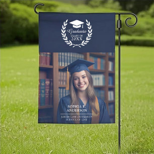 Modern Custom Name Two Photo Graduation Party Garden Flag