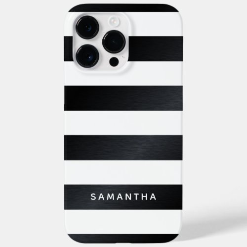 Modern Custom Name Wide Stripes Black and White Case_Mate iPhone 14 Pro Max Case