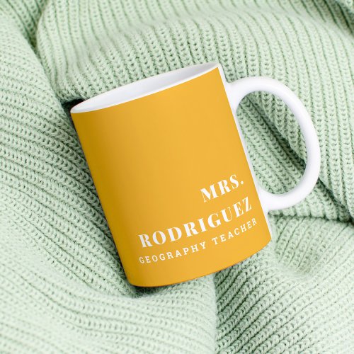 Modern Custom Name Yellow School Teacher Subject Coffee Mug