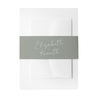 Modern Custom Names Sage Green White Wedding Invitation Belly Band