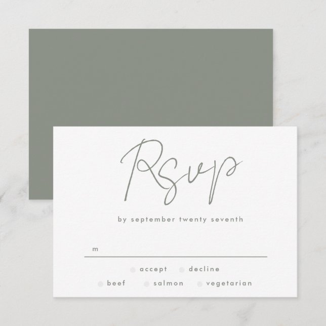 Modern Custom Names Sage Green White Wedding RSVP Card (Front/Back)