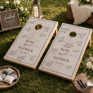 Modern Custom Names Wedding Elegant White Wood Cornhole Set