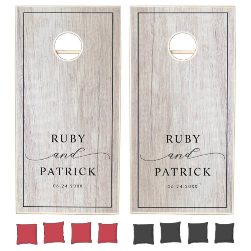 Modern Custom Names Wedding Elegant White Wood  Cornhole Set