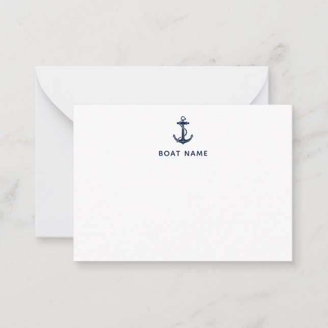 Modern Custom Nautical Navy Blue Anchor Note Card (Front)
