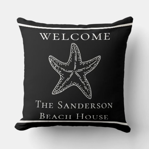 Modern Custom Nautical White Basic Black Starfish Throw Pillow