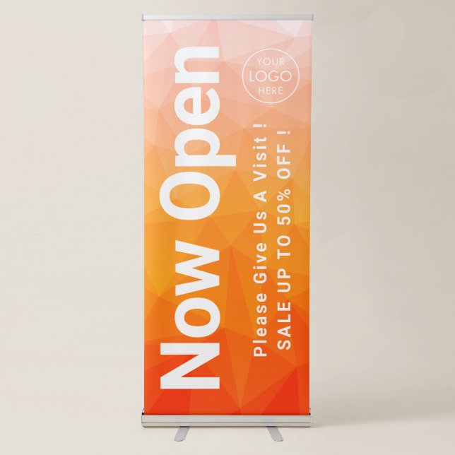 Modern Custom Now Open Small Business Retractable Banner (Front)