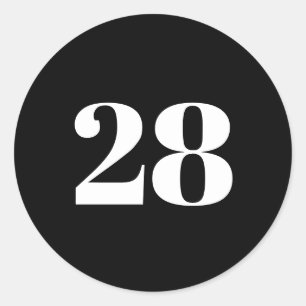 Modern Custom number, date, black white Classic Round Sticker