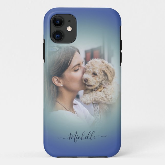 Modern Custom One Photo Blue Teal Gradient   iPhon Case-Mate iPhone Case (Back)