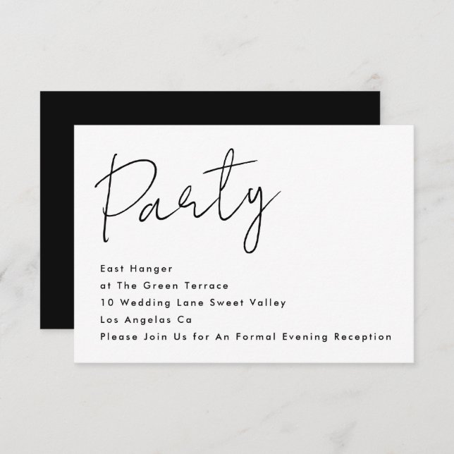 Modern Custom Party Black White Wedding Reception Invitation (Front/Back)