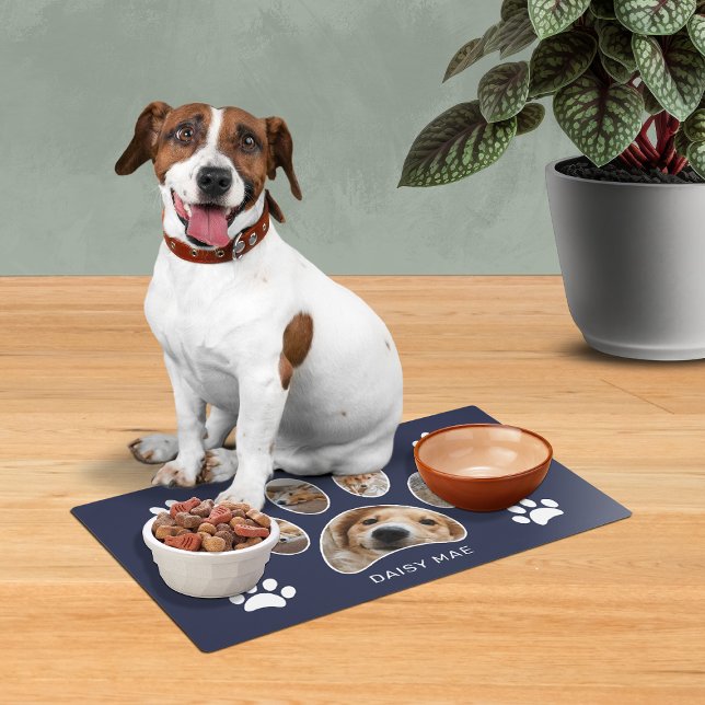 Modern Custom Paw Print Name Photo Collage Placemat (Creator Uploaded)