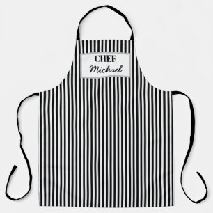 Modern Custom Personalized Chef Black Striped Apron