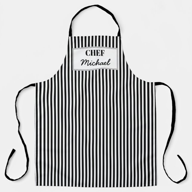 Modern Custom Personalized Chef Black Striped Apron (Front)