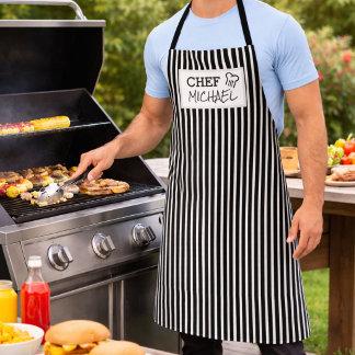 Modern Custom Personalized Chef Black Striped Apron