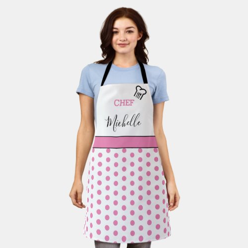 Modern Custom Personalized Chef Name Polka Dots Apron